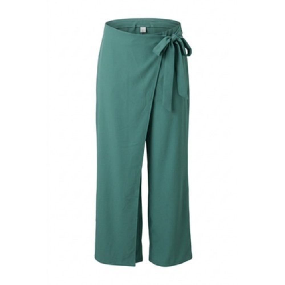 Halara Wrap Pants Womens XL Green Front Tie Wide Leg Belted Dress Trousers